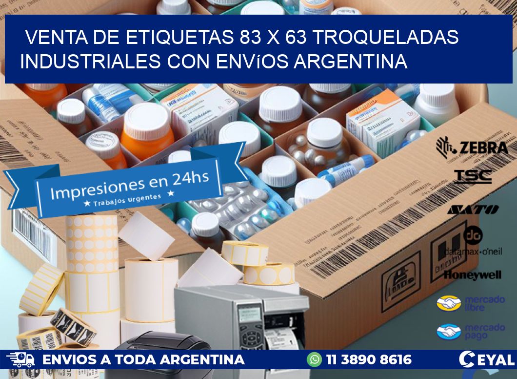 Venta de etiquetas 83 x 63 troqueladas industriales con envíos Argentina