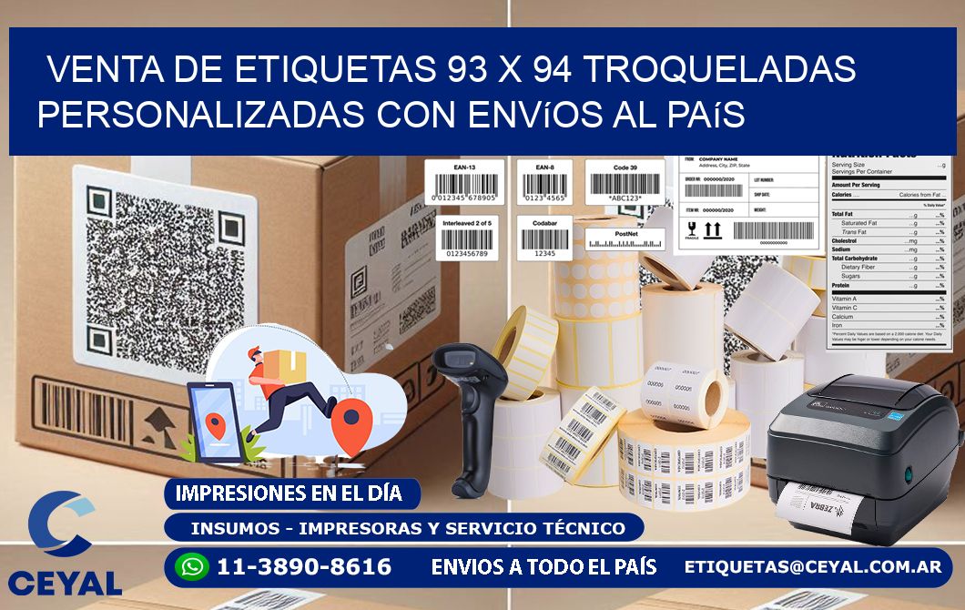 Venta de etiquetas 93 x 94 troqueladas personalizadas con envíos al país