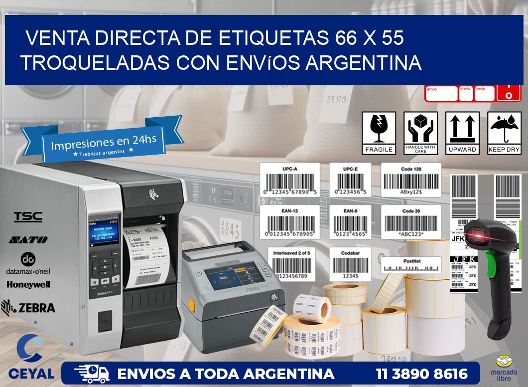 Venta directa de etiquetas 66 x 55 troqueladas con envíos Argentina