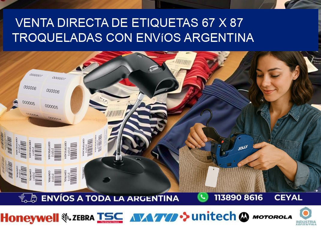Venta directa de etiquetas 67 x 87 troqueladas con envíos Argentina