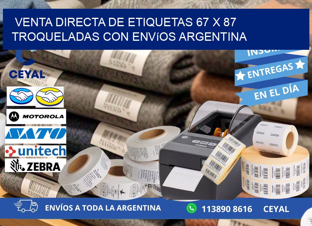 Venta directa de etiquetas 67 x 87 troqueladas con envíos Argentina
