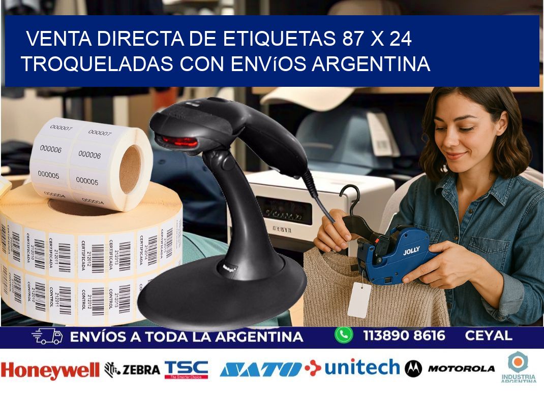 Venta directa de etiquetas 87 x 24 troqueladas con envíos Argentina