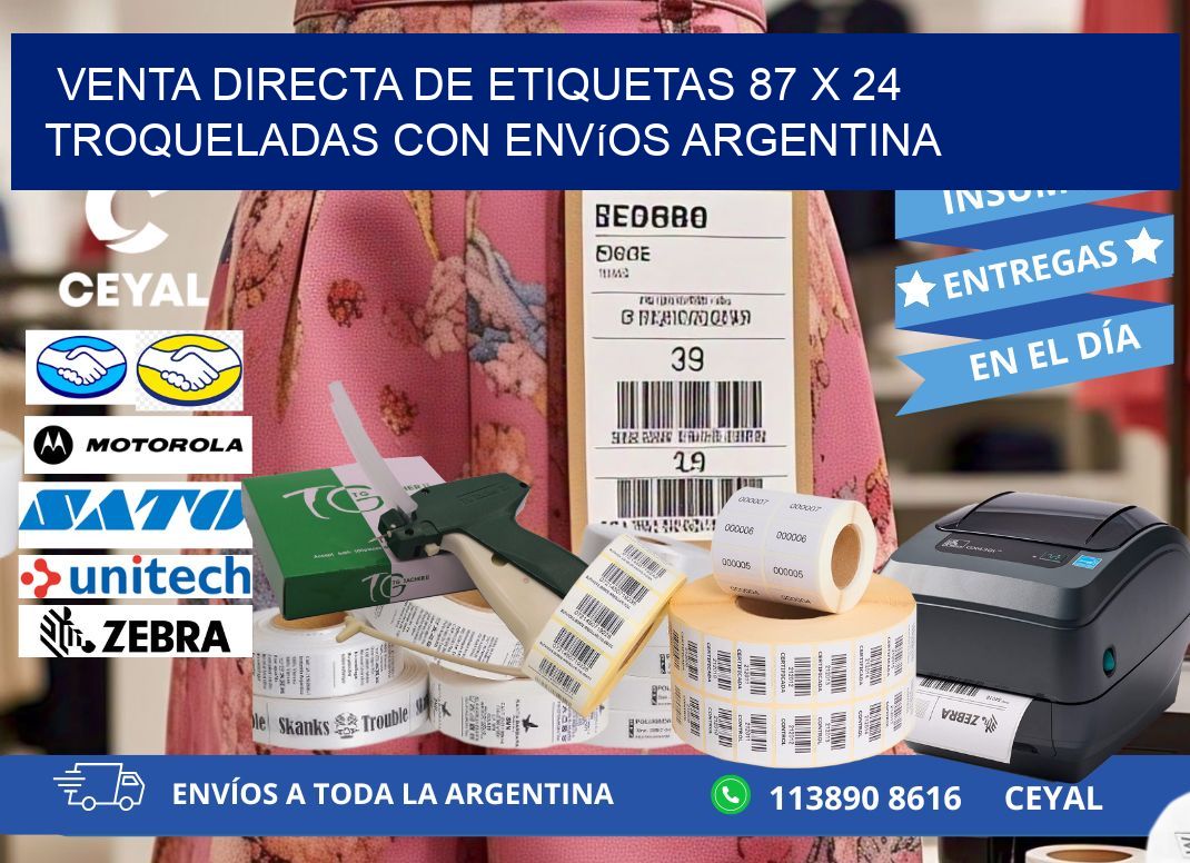Venta directa de etiquetas 87 x 24 troqueladas con envíos Argentina