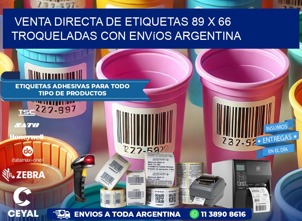 Venta directa de etiquetas 89 x 66 troqueladas con envíos Argentina