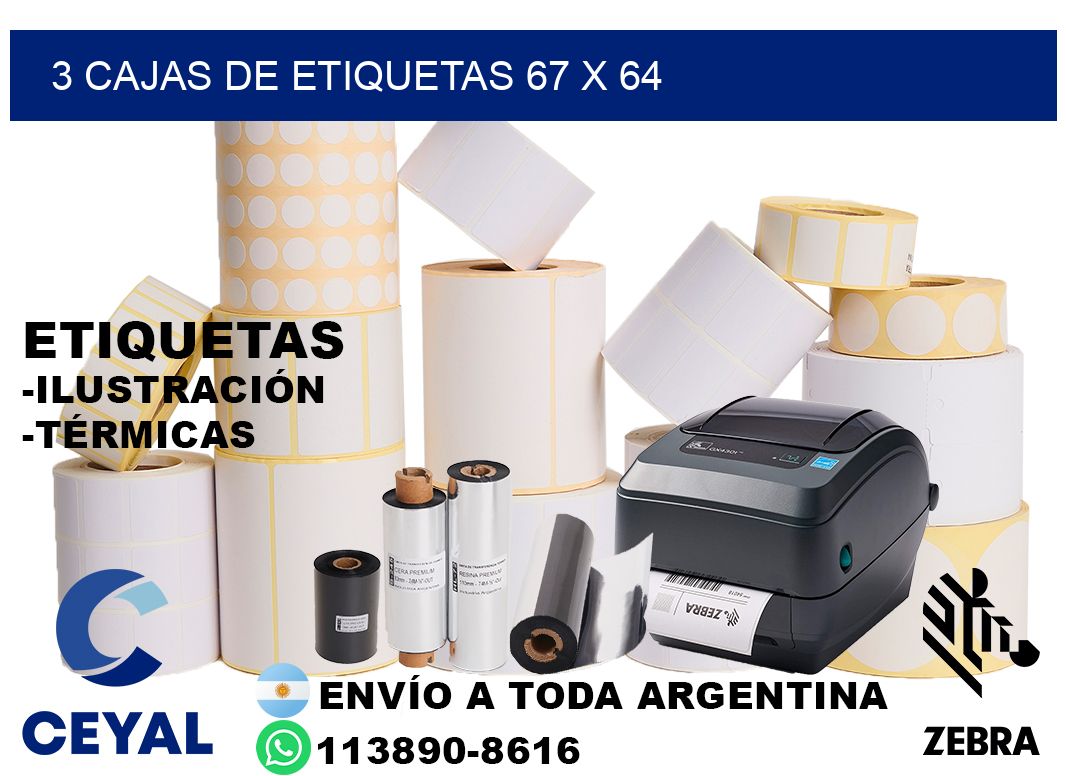 3 cajas de etiquetas 67 x 64