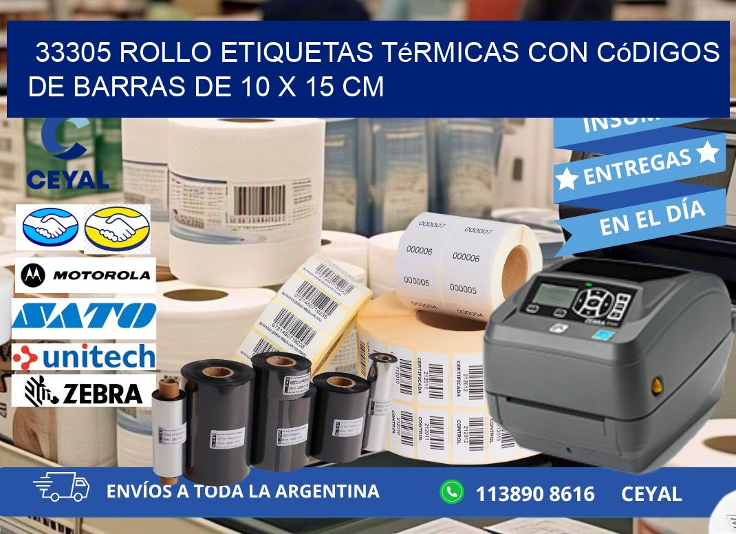 33305 Rollo etiquetas térmicas con Códigos de Barras de 10 x 15 cm