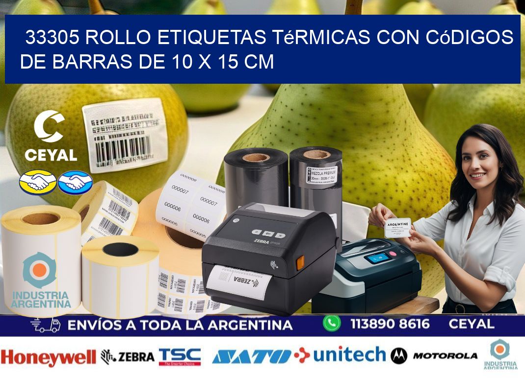 33305 Rollo etiquetas térmicas con Códigos de Barras de 10 x 15 cm