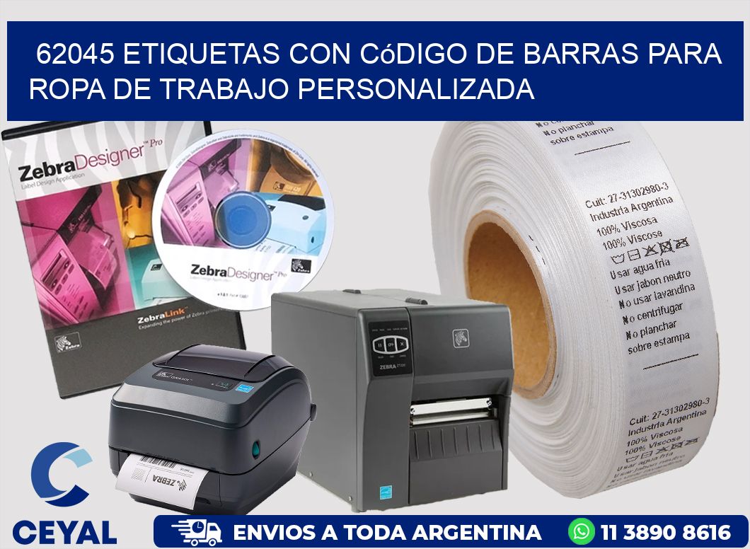 62045 Etiquetas con código de barras para ropa de trabajo personalizada