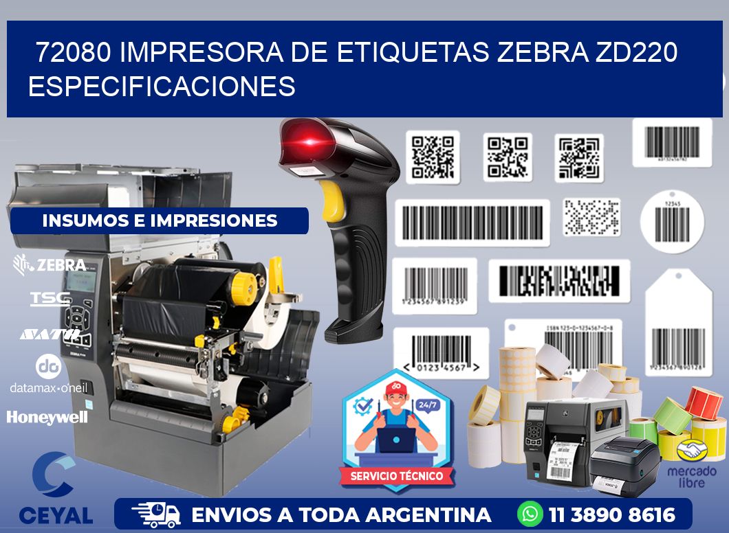 72080 impresora de etiquetas Zebra ZD220 especificaciones