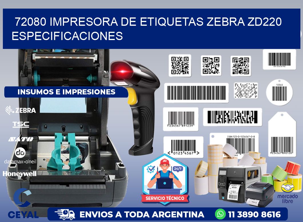 72080 impresora de etiquetas Zebra ZD220 especificaciones