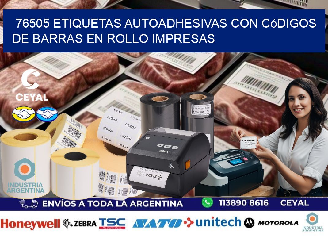 76505 Etiquetas autoadhesivas con códigos de barras en rollo impresas