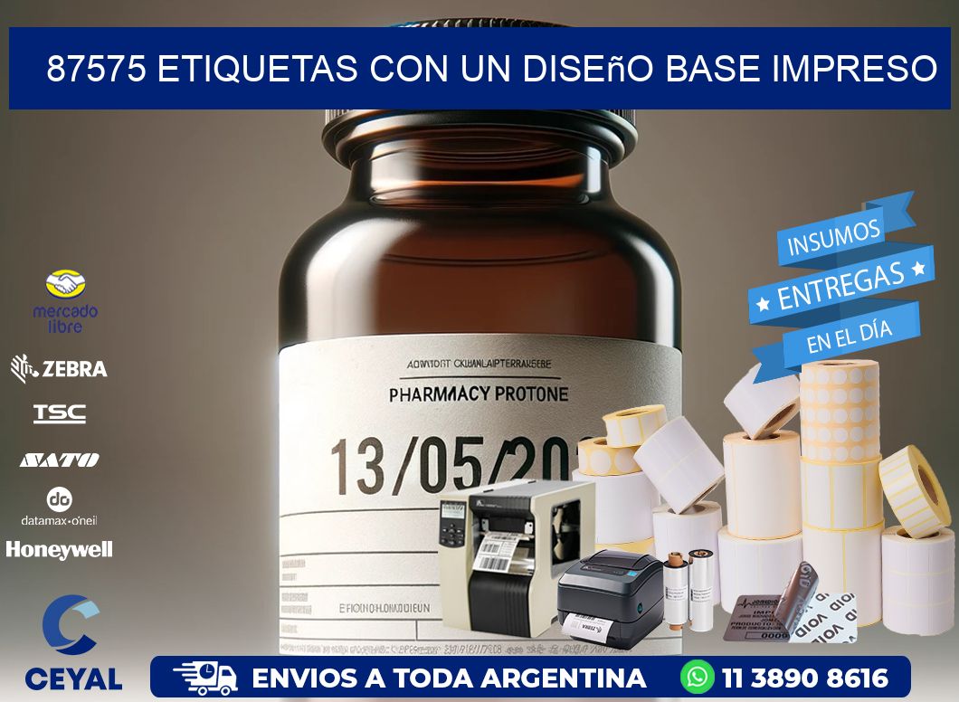 87575 etiquetas con un diseño base impreso