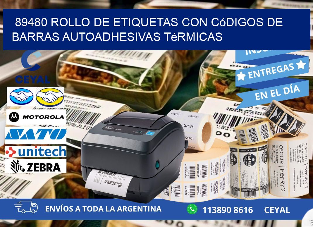 89480 Rollo de etiquetas con códigos de barras autoadhesivas térmicas