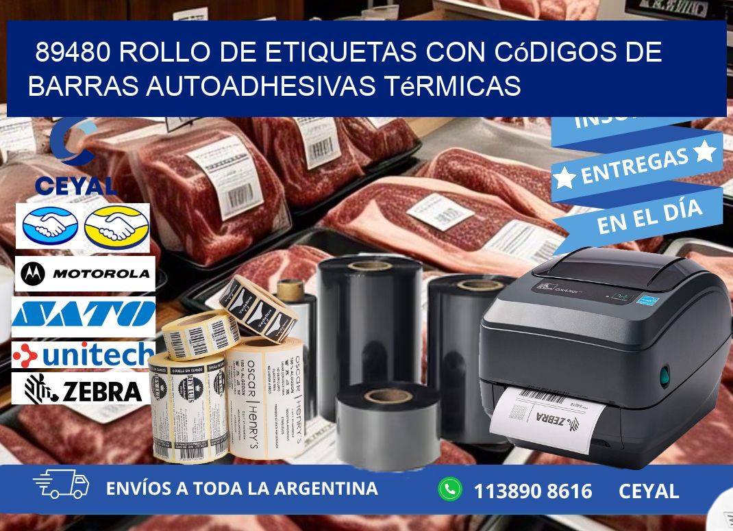 89480 Rollo de etiquetas con códigos de barras autoadhesivas térmicas