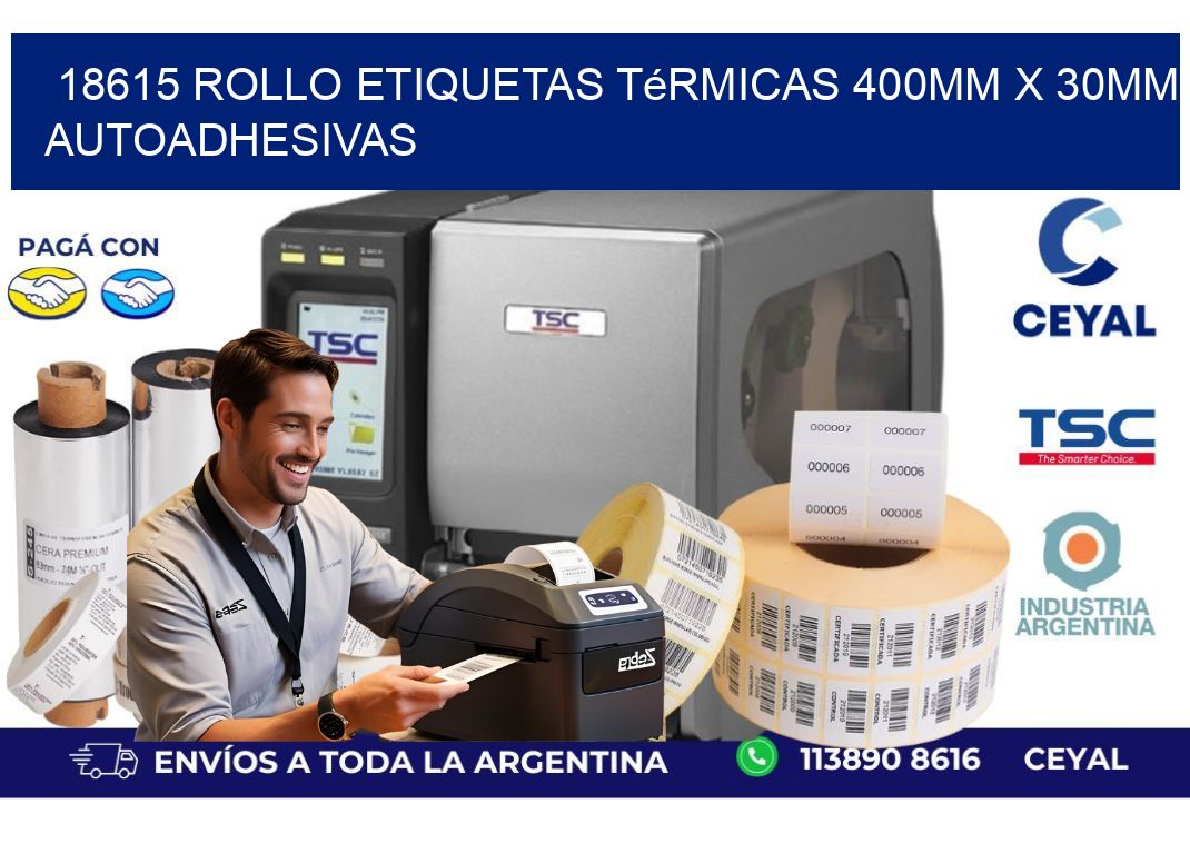 18615 Rollo Etiquetas Térmicas 400mm X 30mm Autoadhesivas