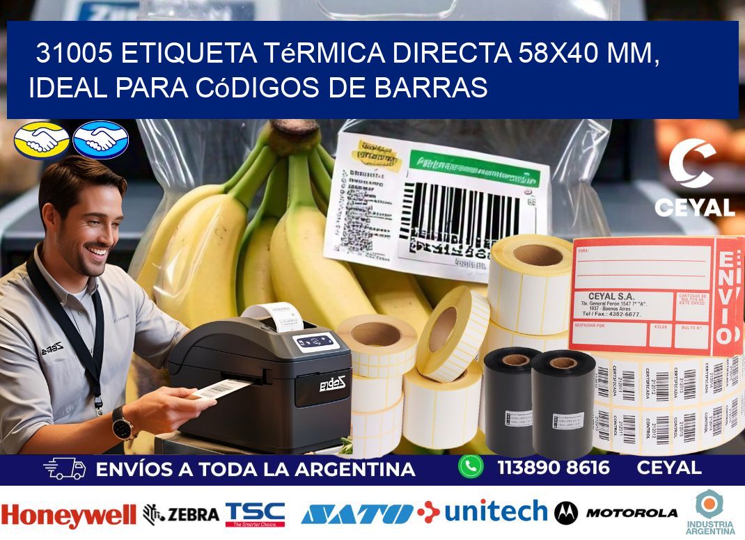31005 Etiqueta Térmica Directa 58×40 mm, ideal para códigos de barras