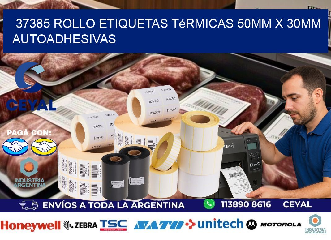 37385 Rollo Etiquetas Térmicas 50mm X 30mm Autoadhesivas
