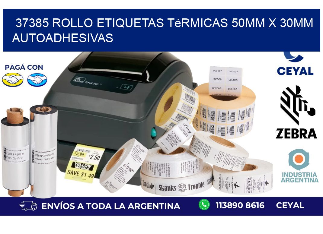 37385 Rollo Etiquetas Térmicas 50mm X 30mm Autoadhesivas
