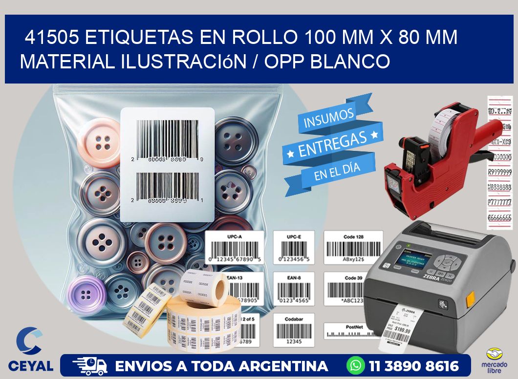41505 Etiquetas en rollo 100 mm x 80 mm material Ilustración / OPP Blanco
