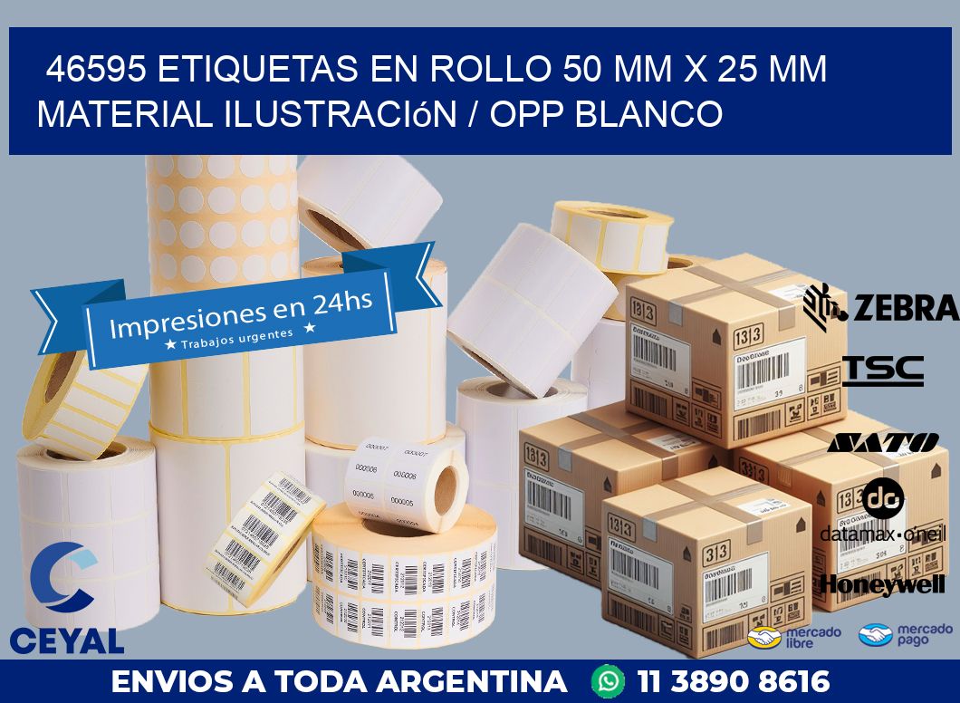 46595 Etiquetas en rollo 50 mm x 25 mm material Ilustración / OPP Blanco