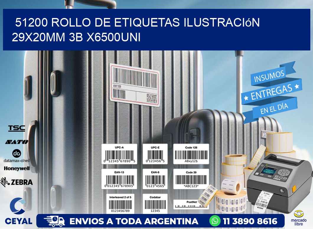 51200 Rollo De Etiquetas Ilustración 29x20mm 3b X6500uni