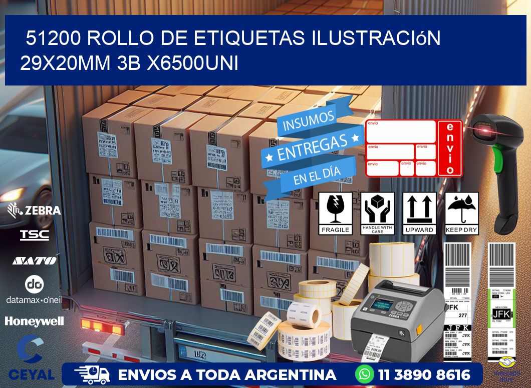 51200 Rollo De Etiquetas Ilustración 29x20mm 3b X6500uni