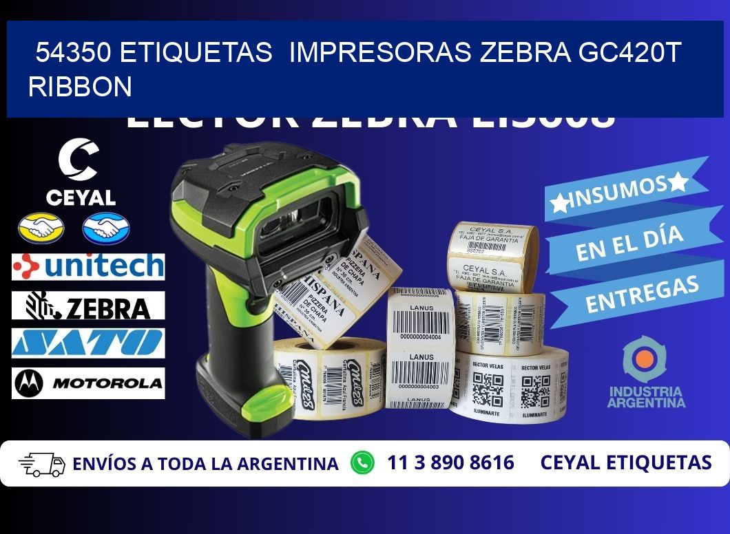 54350 etiquetas impresoras zebra gc420t ribbon