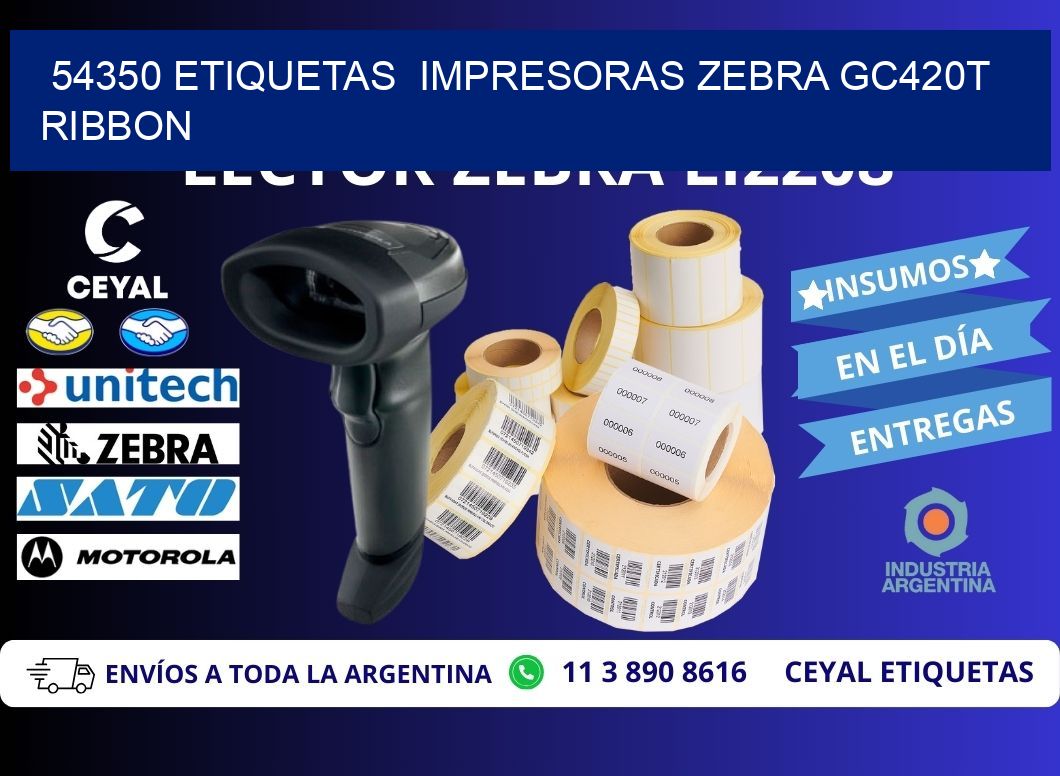 54350 etiquetas impresoras zebra gc420t ribbon