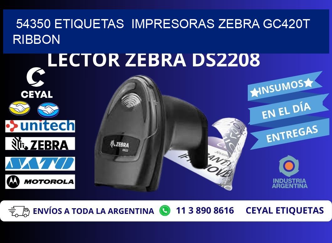54350 etiquetas impresoras zebra gc420t ribbon