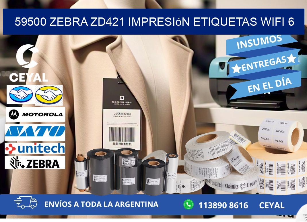 59500 Zebra ZD421 impresión etiquetas WiFi 6