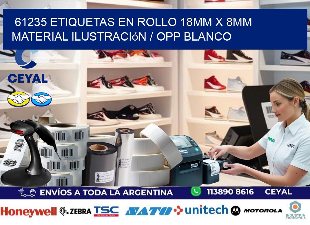 61235 Etiquetas en rollo 18mm x 8mm material Ilustración / OPP Blanco