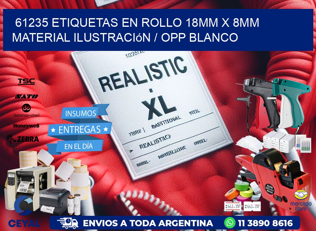 61235 Etiquetas en rollo 18mm x 8mm material Ilustración / OPP Blanco
