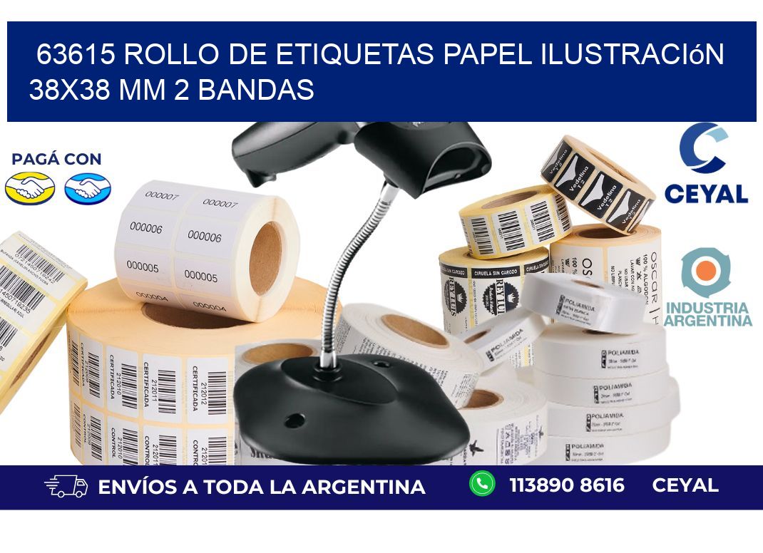 63615 Rollo de Etiquetas Papel Ilustración 38x38 Mm 2 Bandas