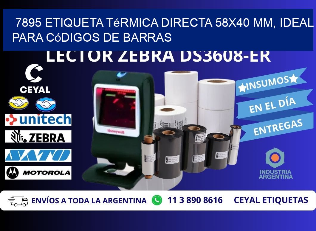 7895 Etiqueta Térmica Directa 58x40 mm, ideal para códigos de barras