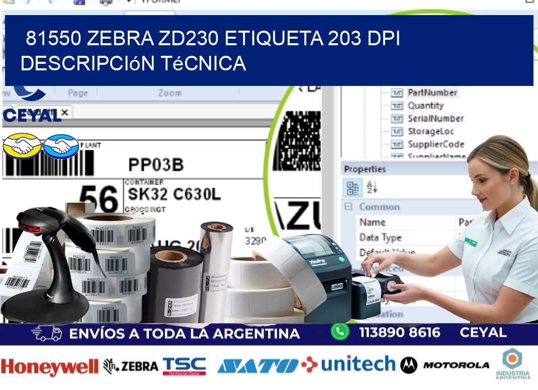 81550 Zebra ZD230 etiqueta 203 dpi descripción técnica