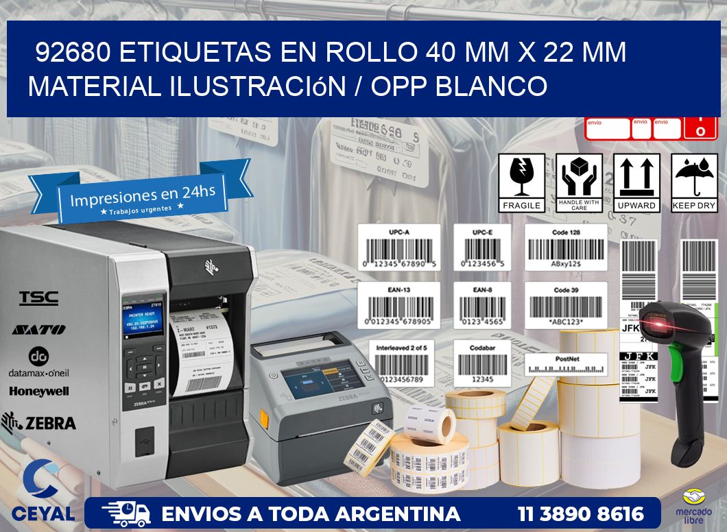 92680 Etiquetas en rollo 40 mm x 22 mm material Ilustración / OPP Blanco
