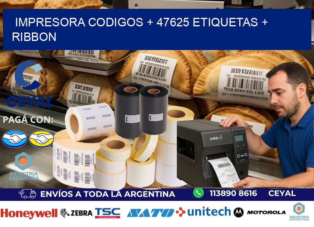impresora codigos + 47625 etiquetas + ribbon