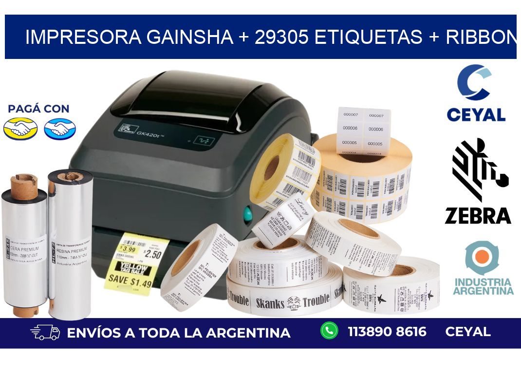 impresora gainsha + 29305 etiquetas + ribbon