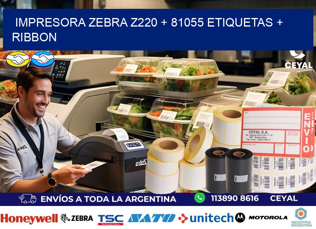 impresora zebra z220 + 81055 etiquetas + ribbon