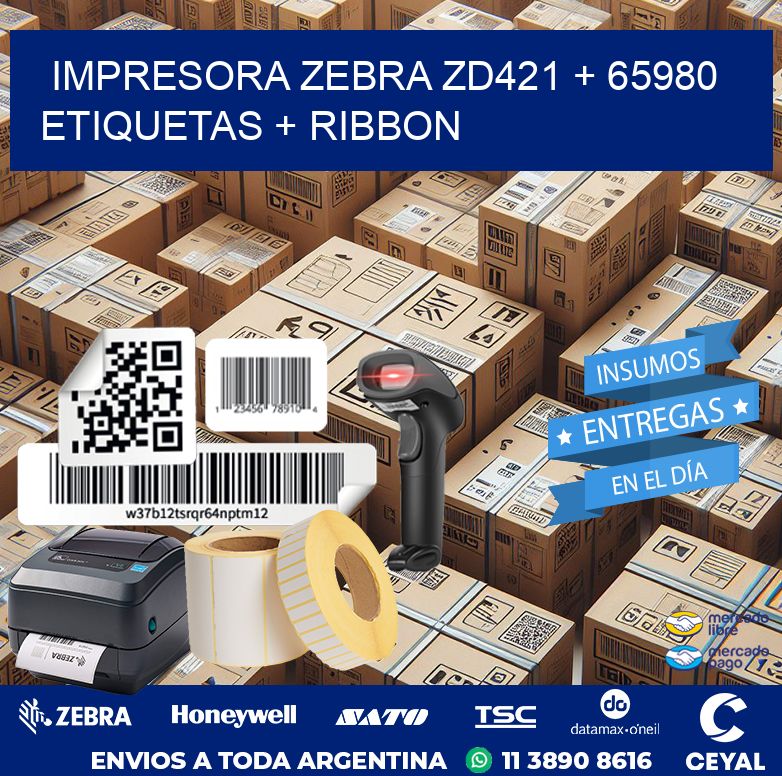 impresora zebra zd421 + 65980 etiquetas + ribbon