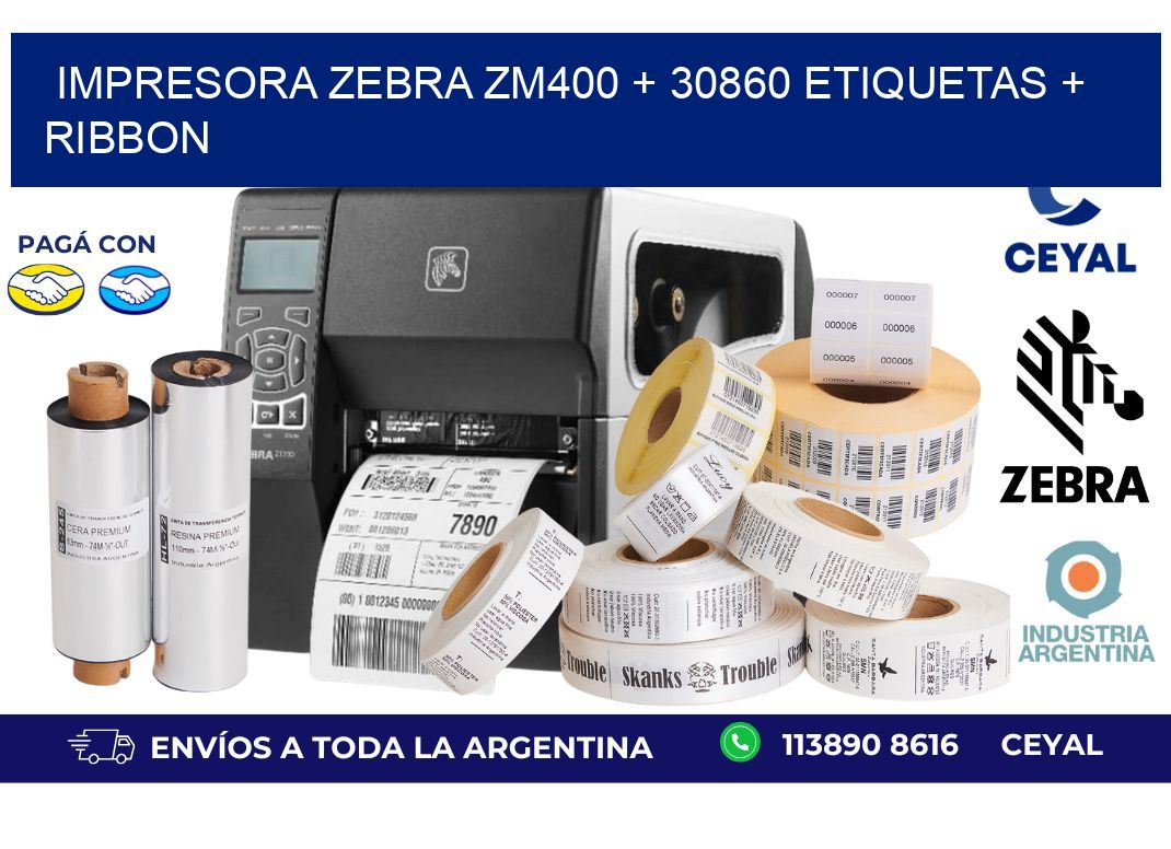 impresora zebra zm400 + 30860 etiquetas + ribbon