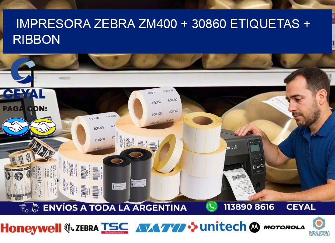 impresora zebra zm400 + 30860 etiquetas + ribbon