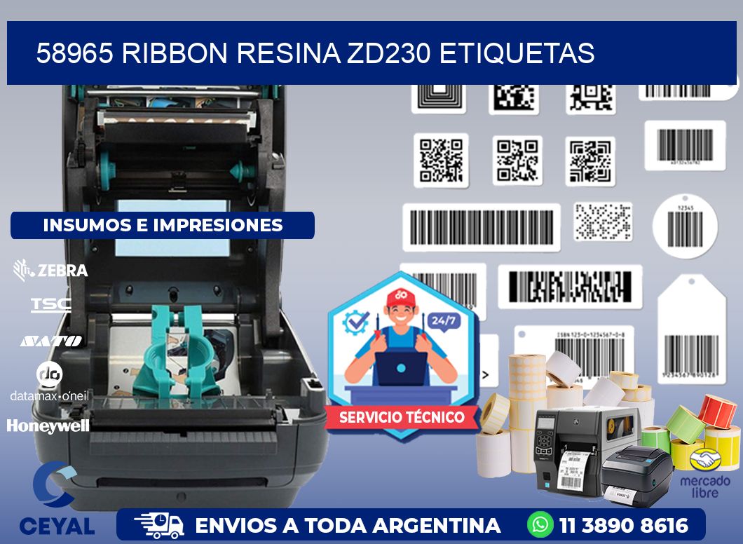 58965 ribbon resina zd230 etiquetas