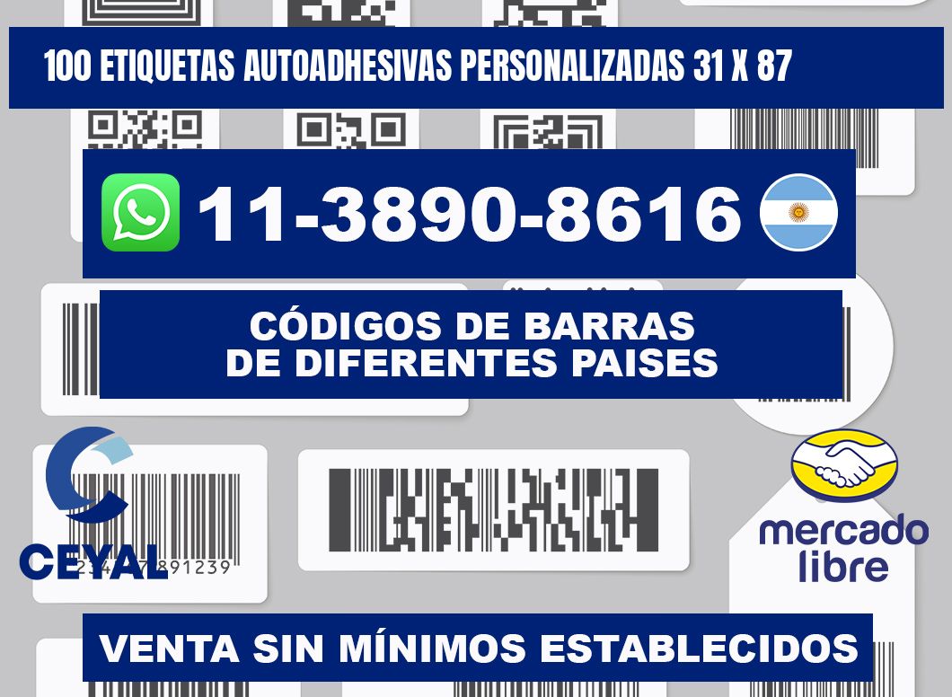 100 Etiquetas autoadhesivas personalizadas 31 x 87