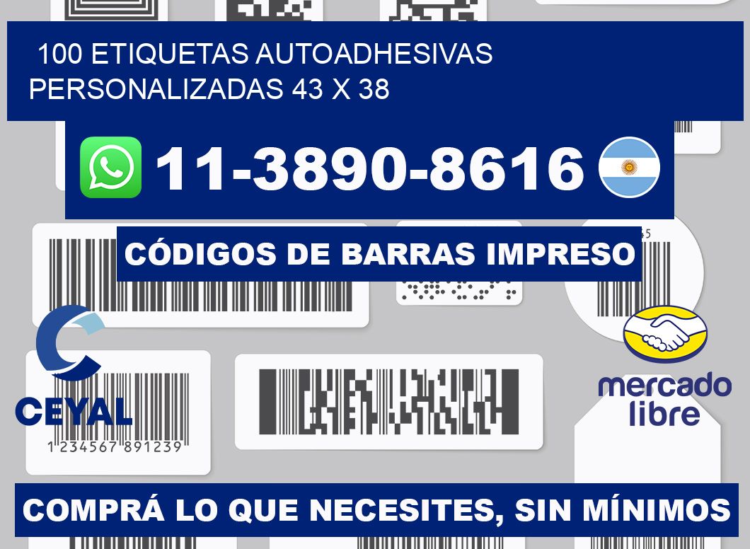 100 Etiquetas autoadhesivas personalizadas 43 x 38