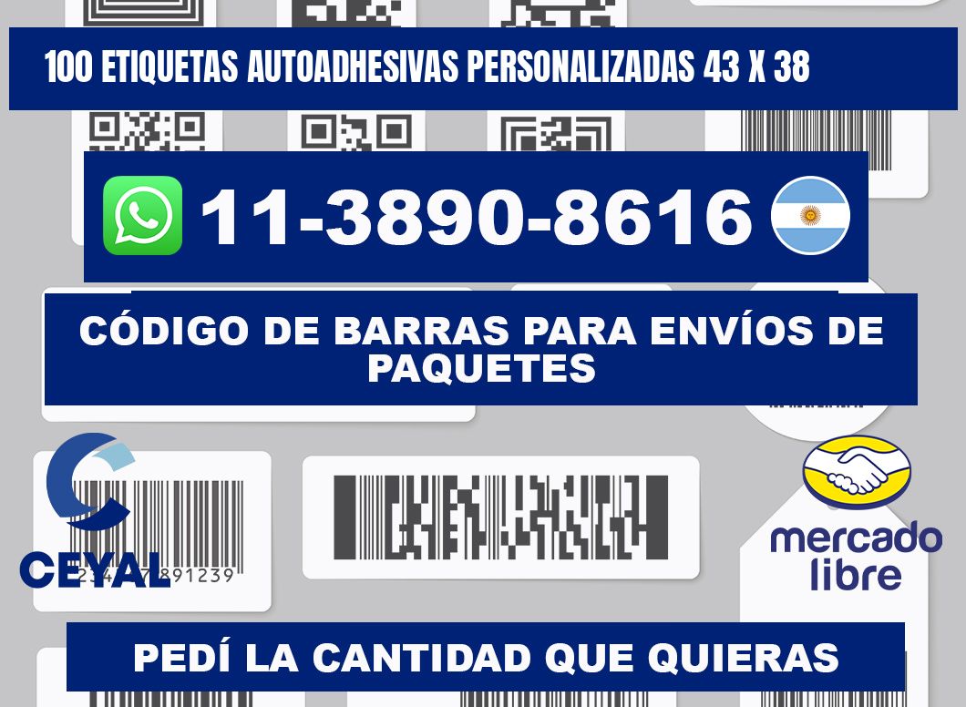 100 Etiquetas autoadhesivas personalizadas 43 x 38