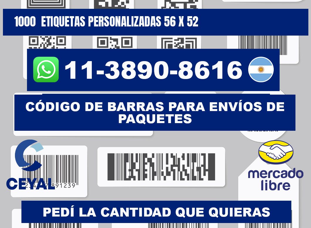 1000  ETIQUETAS PERSONALIZADAS 56 x 52