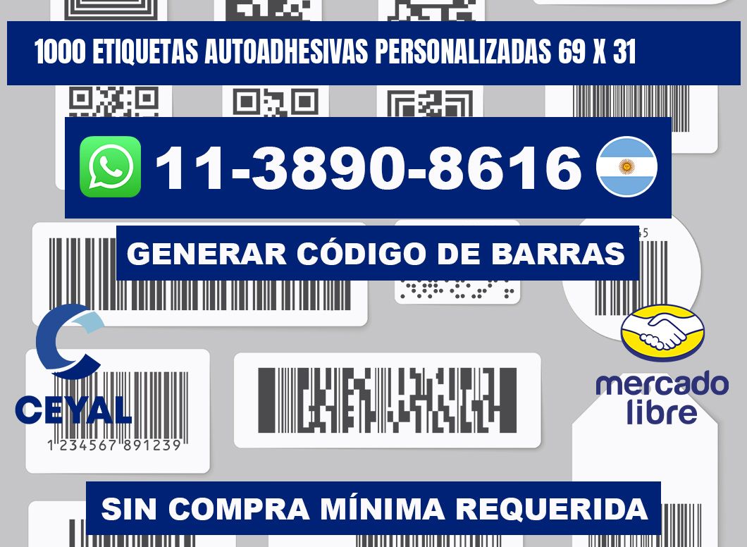 1000 Etiquetas autoadhesivas personalizadas 69 x 31