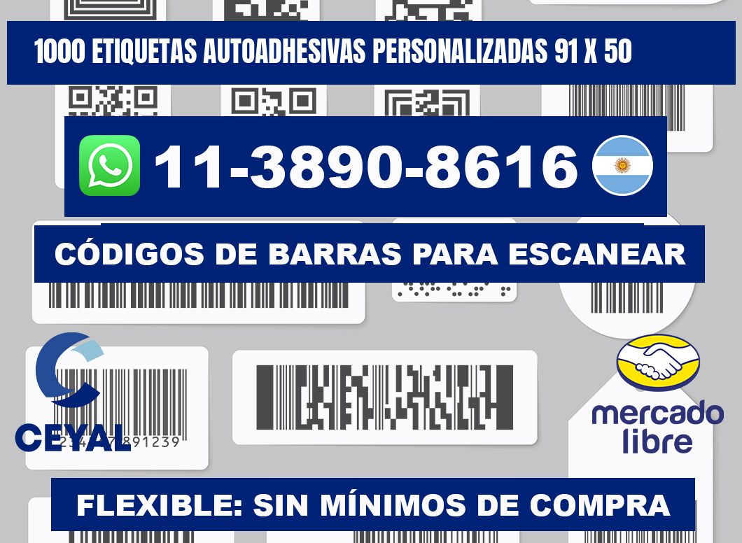 1000 Etiquetas autoadhesivas personalizadas 91 x 50