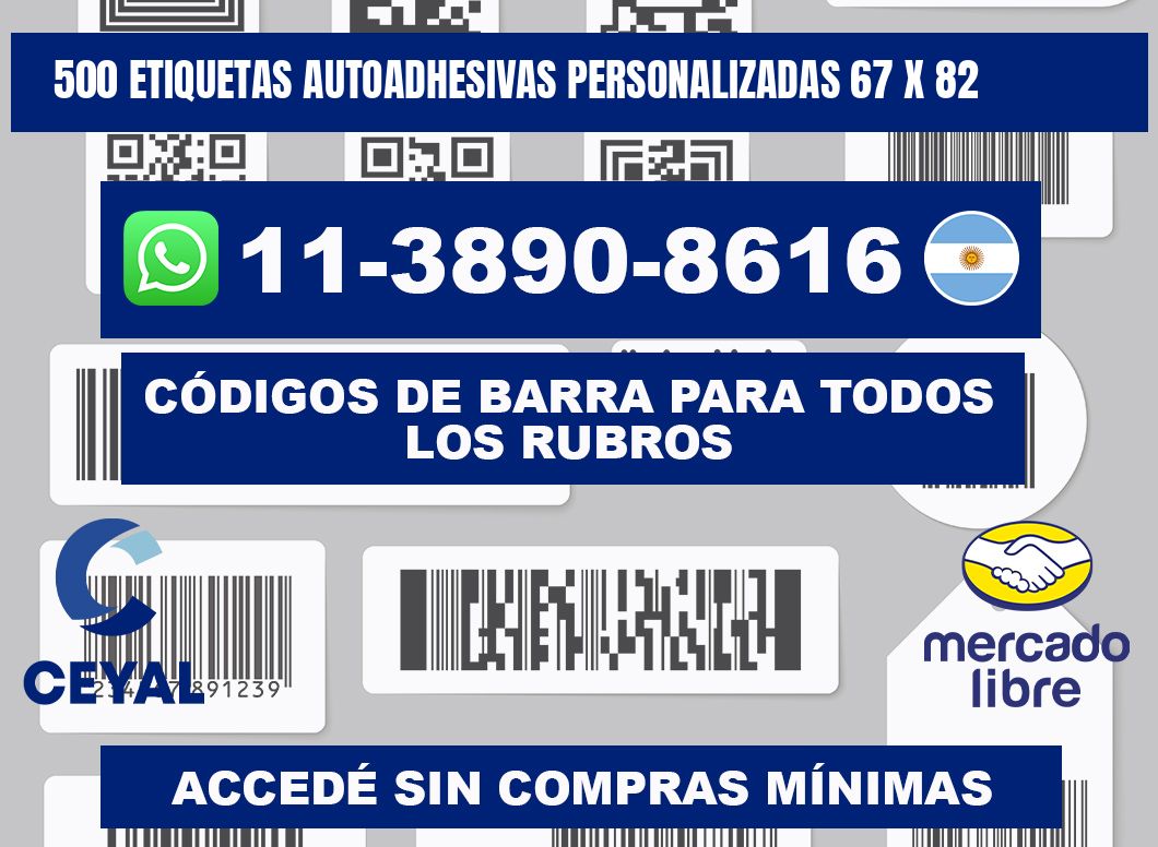 500 Etiquetas autoadhesivas personalizadas 67 x 82